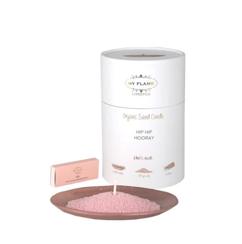 My flame organic sand candle hip hip hooray
