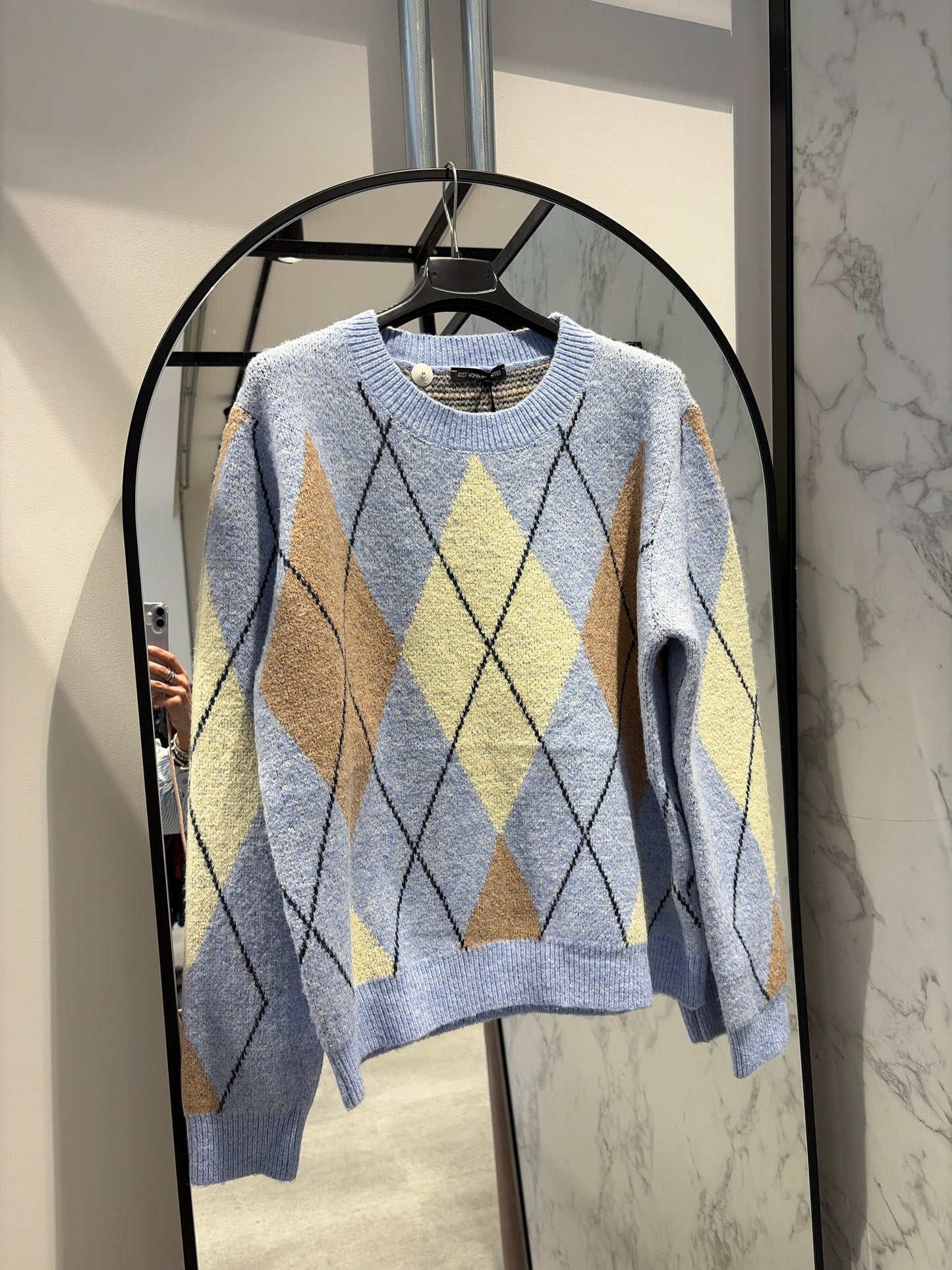 Gebreide Trui Just Woman — Lichtblauw Argyle | One Size