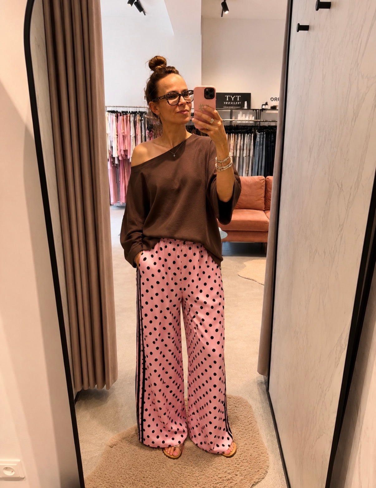 L'essentiel High-Waisted Fluid Pants with Polka Dot Side Stripe PRE-SALE NEW COLLECTION