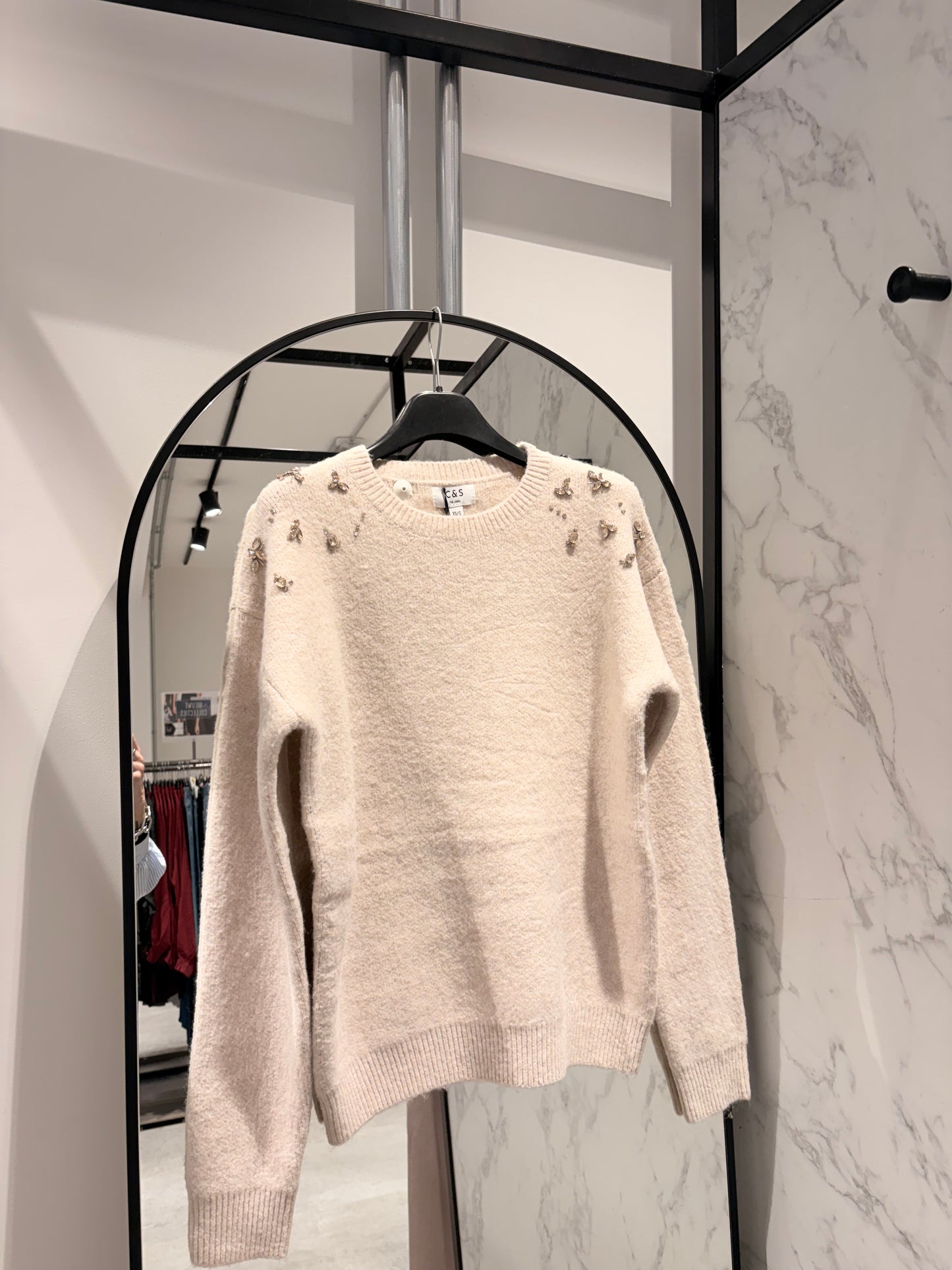 Gebreide Trui C&S — Beige met Kristal Details | XS-XXL