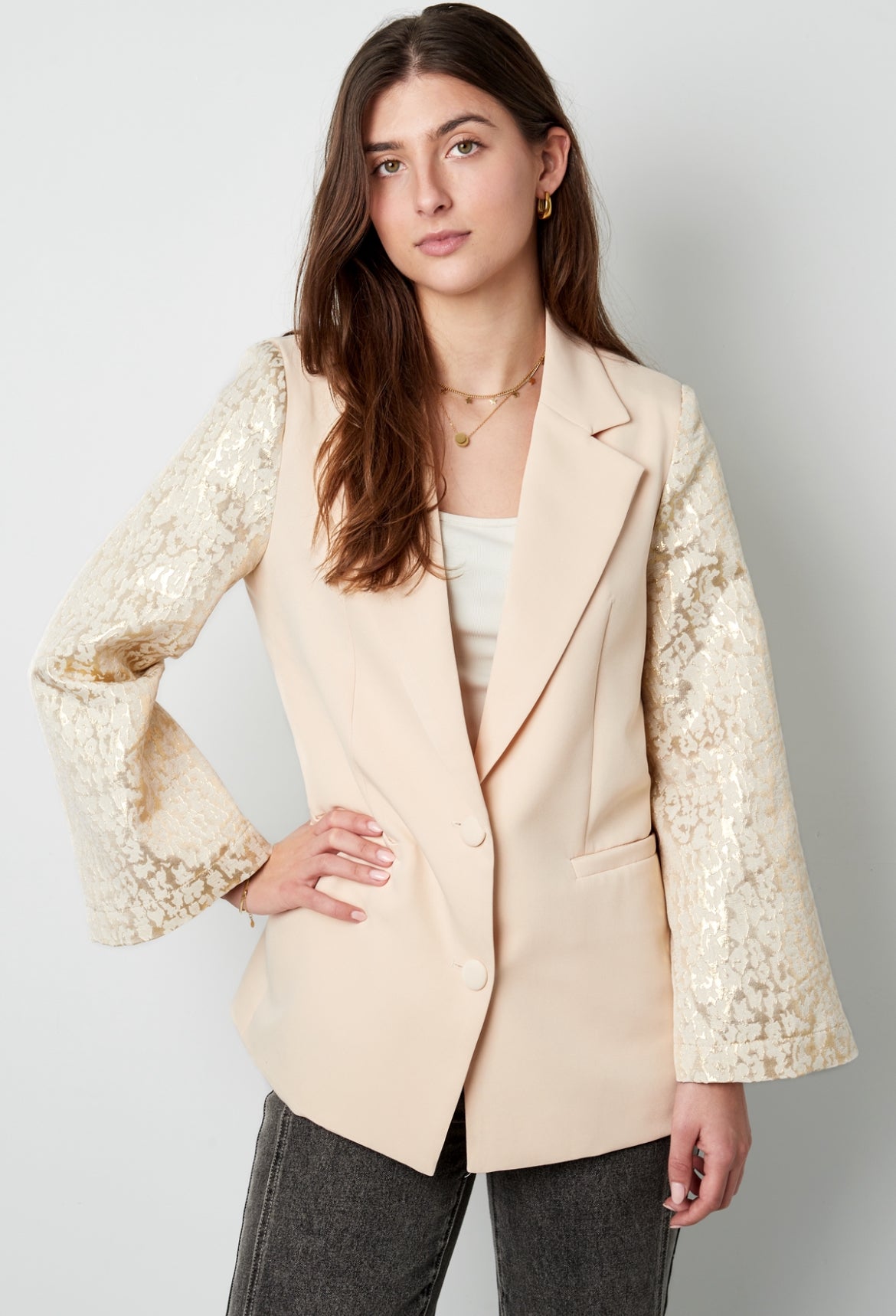Blazer with panther sleeves - creme