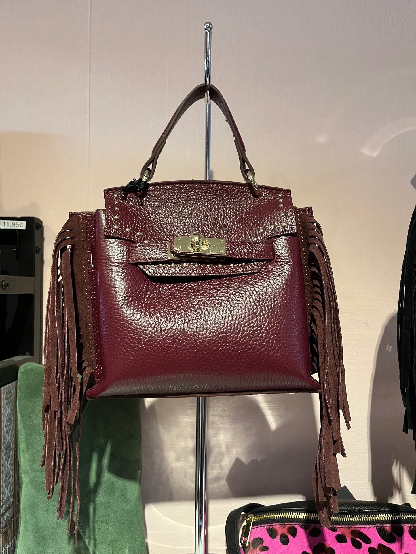 zwart lederen minibag Miss- terre met franjes
