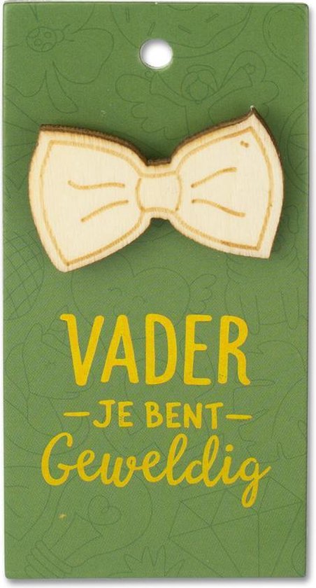 Houten broche - op cadeaukaart - Vader - Strik