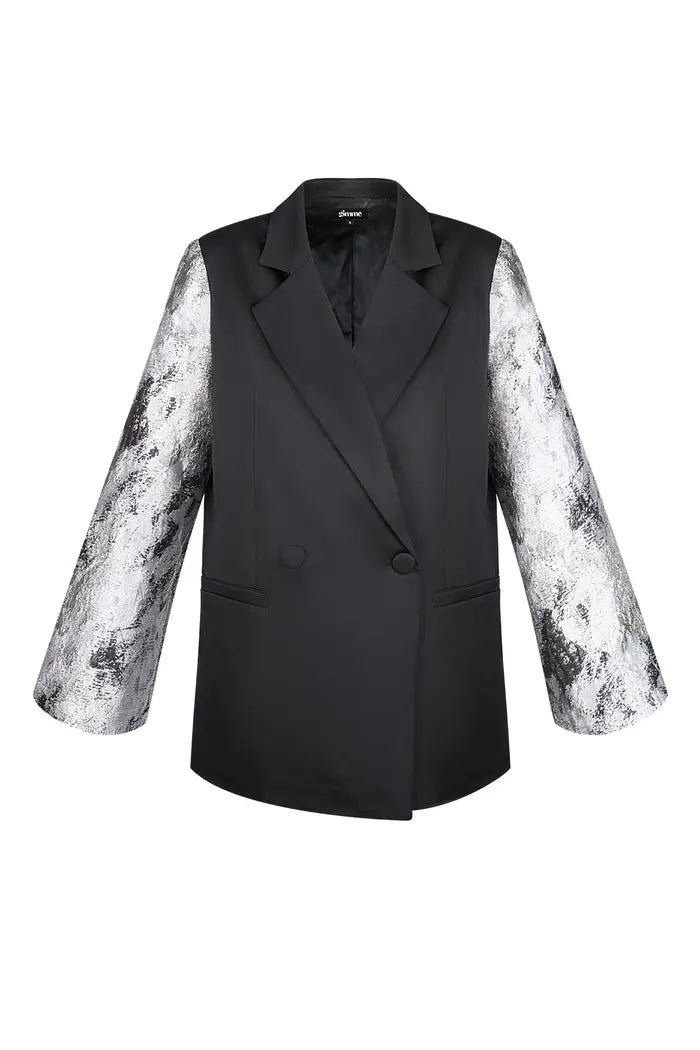 Gimme Black blazer with jacquard sleeves - Grey