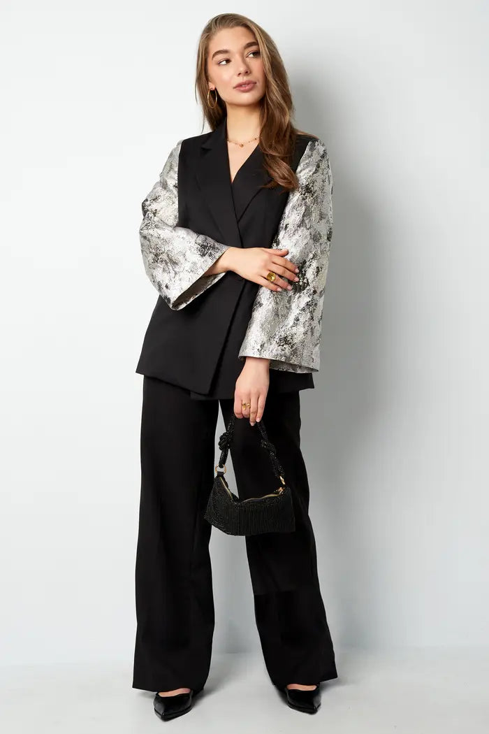 Gimme Black blazer with jacquard sleeves - Grey