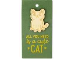 Houten broche op cadeaukaart - All you need is a cute cat - Poes