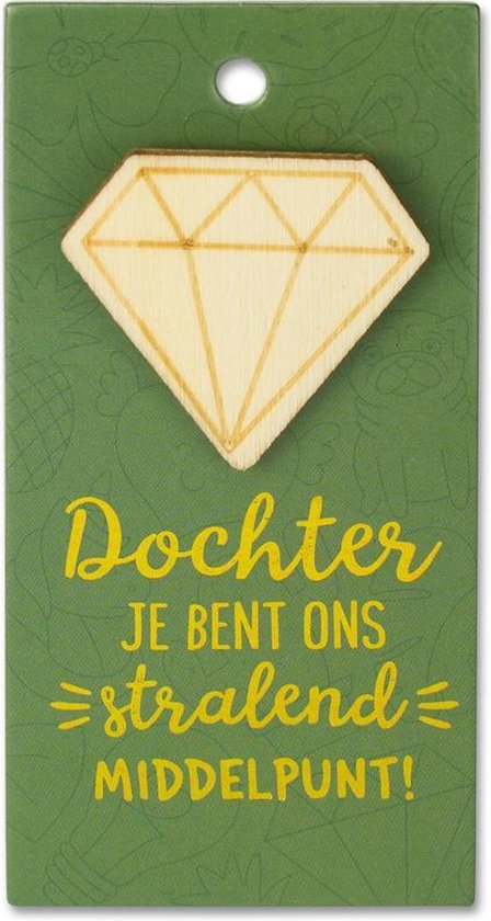 Houten broche op cadeaukaart - dochter - diamant