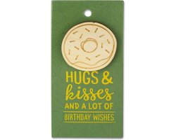 Houten broche met cadeaukaart - Birthday wishes - donut
