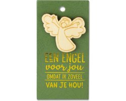 Houten Broche op cadeaukaart - Engel voor jou