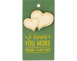 Houten broche op cadeaukaart - I love you