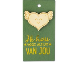 Houten Broche- Ik hou van jou - Hart