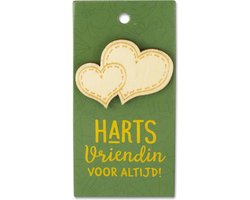 Houten broche op cadeaukaart - Hartsvriendin voor altijd!