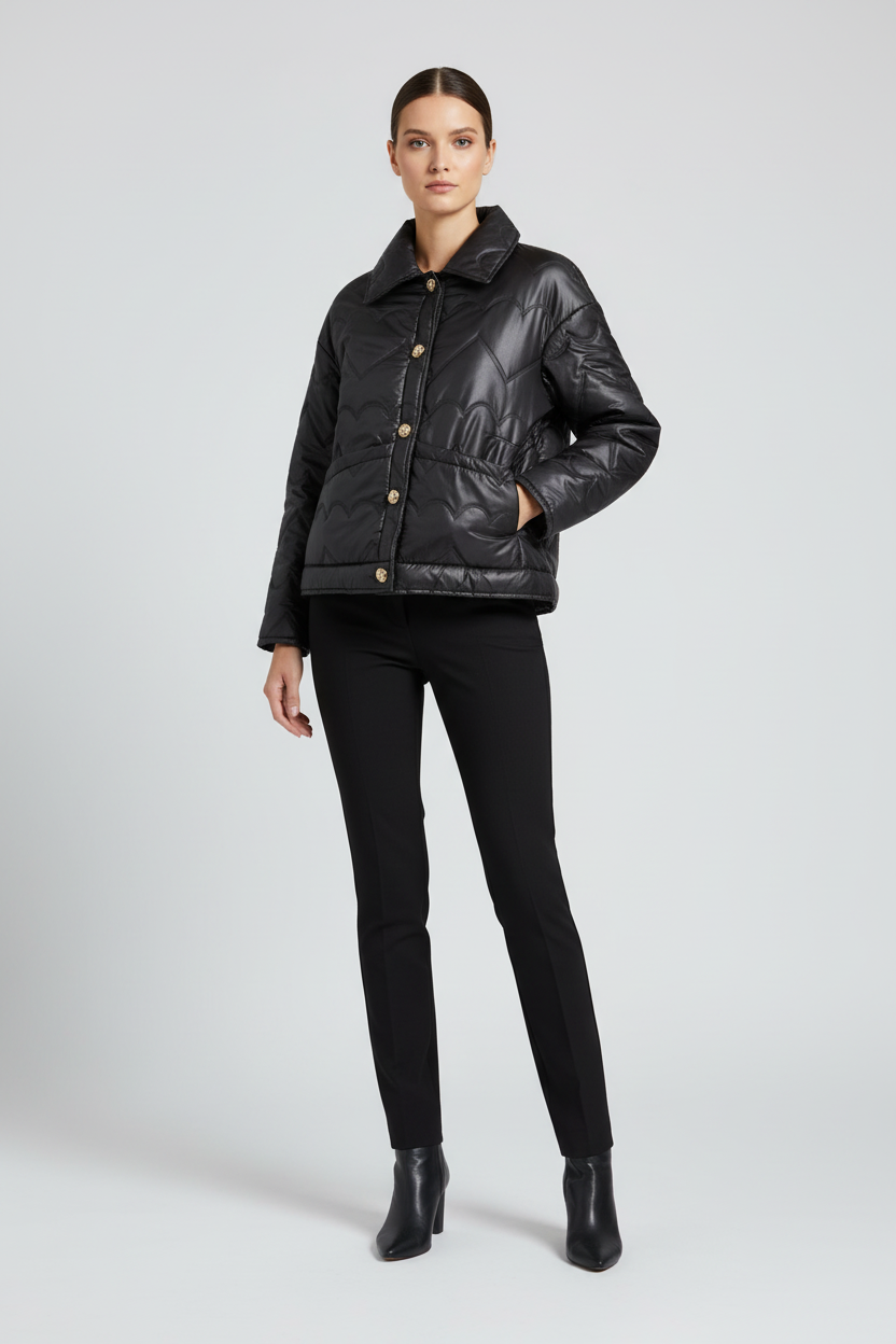 Model draagt L&A Diffusion jas - elegante look