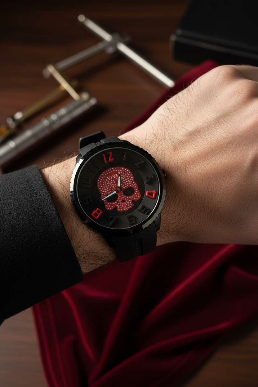 VIVE Skull Horloge - Zwart met Rode Skull