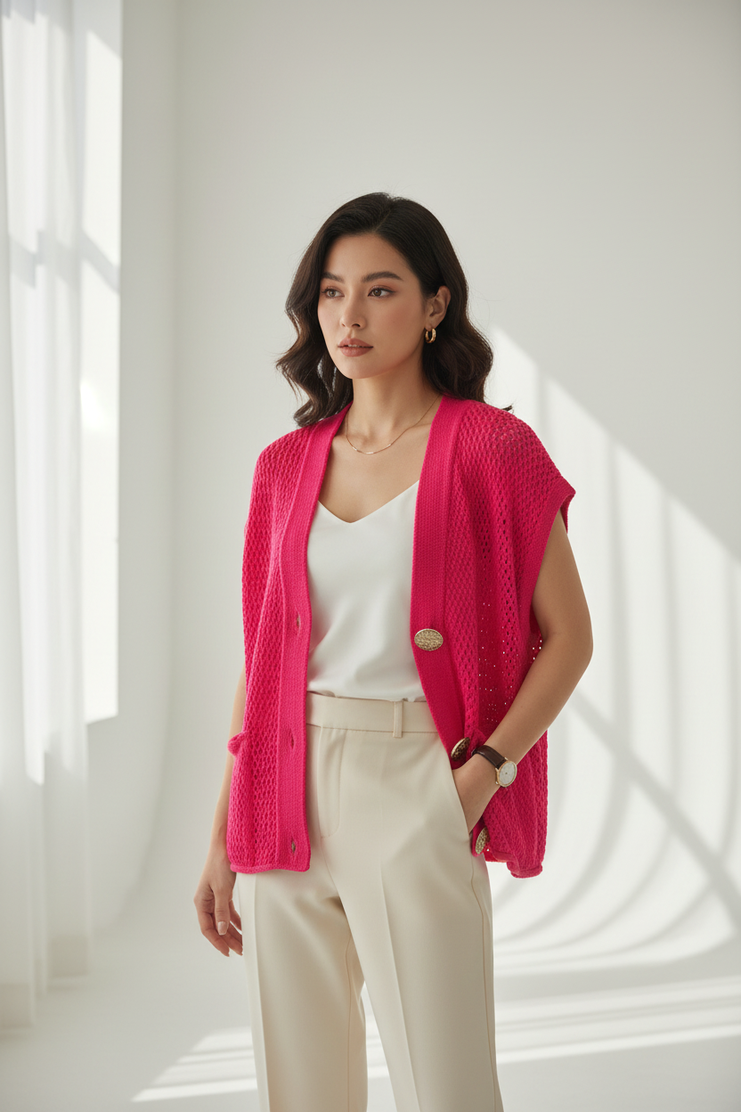 Model draagt Just Woman vestje - elegante look