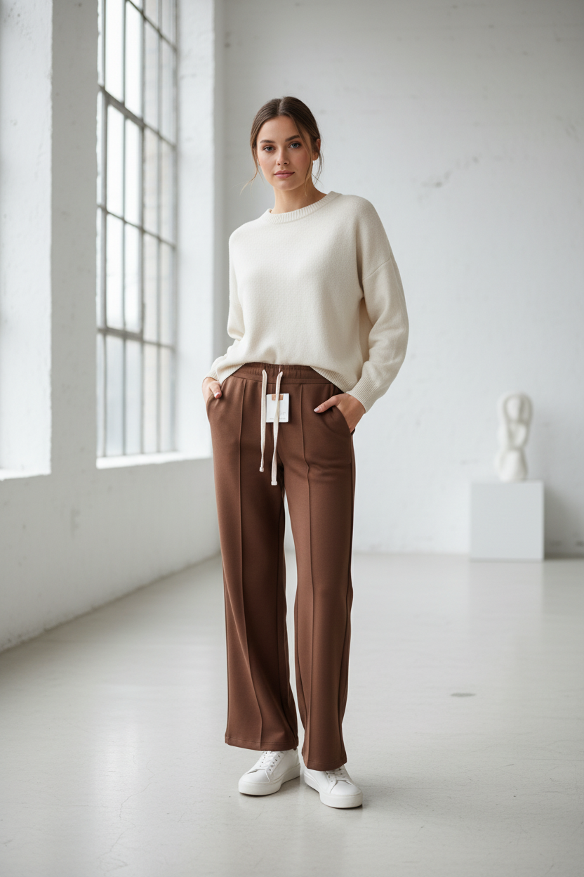 Model draagt sportieve broek Mooij - casual look