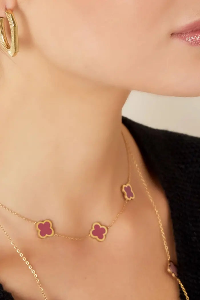 Ketting drie kleurrijke klavers Green & Gold Stainless Steel