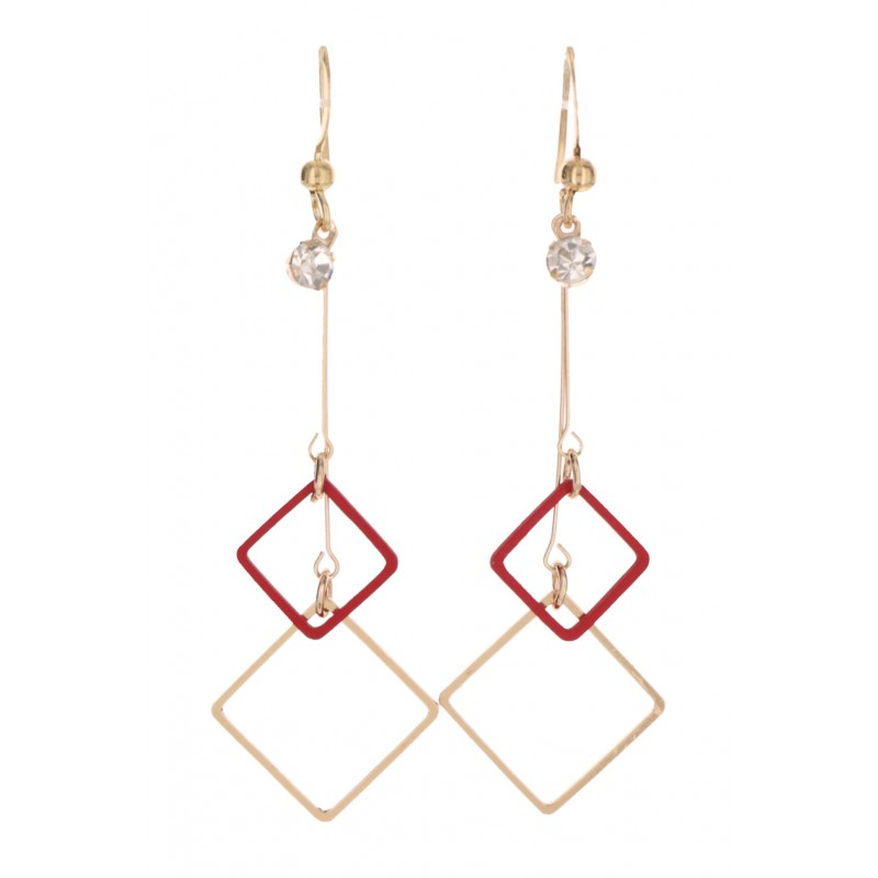 OORBELLEN VIERKANTEMETALEN HANGER EN STRASS