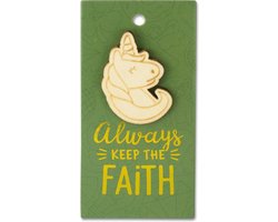 Houten broche op cadeaukaart - Faith - Eenhoorn