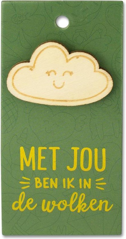 Houten broche op cadeaukaart - Met jou ben ik in de wolken