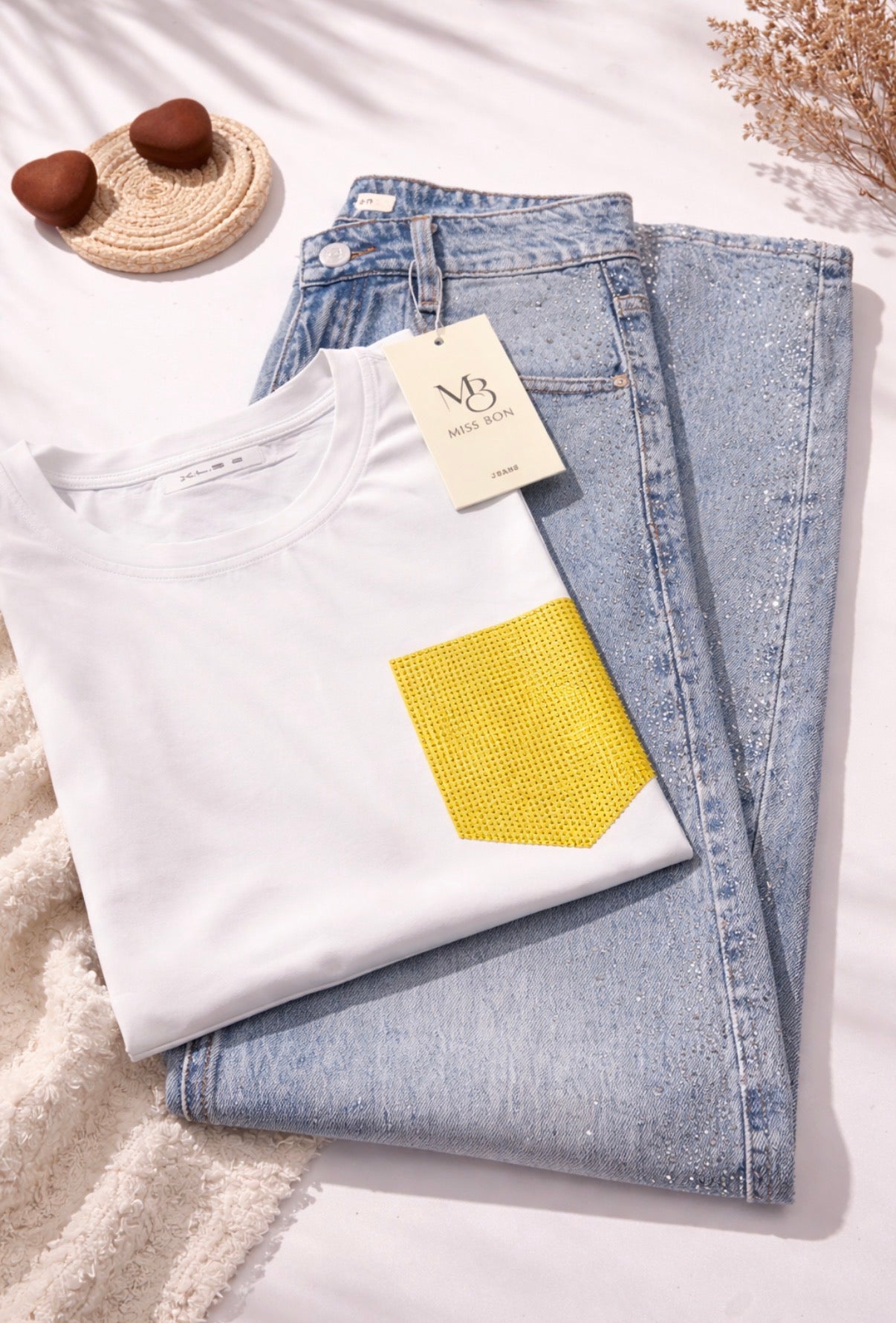 Shirt met glitter zakje