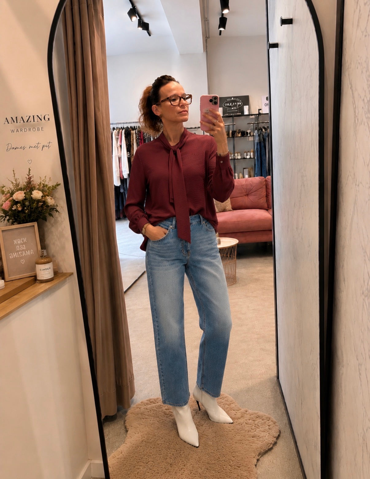 Blouse C&S — Bordeauxrood | Strikdetail | XS-XXL