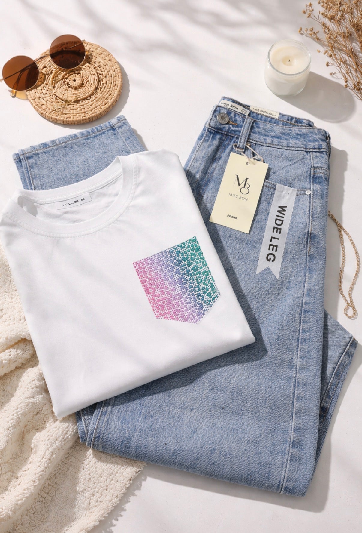 Shirt met glitter zakje