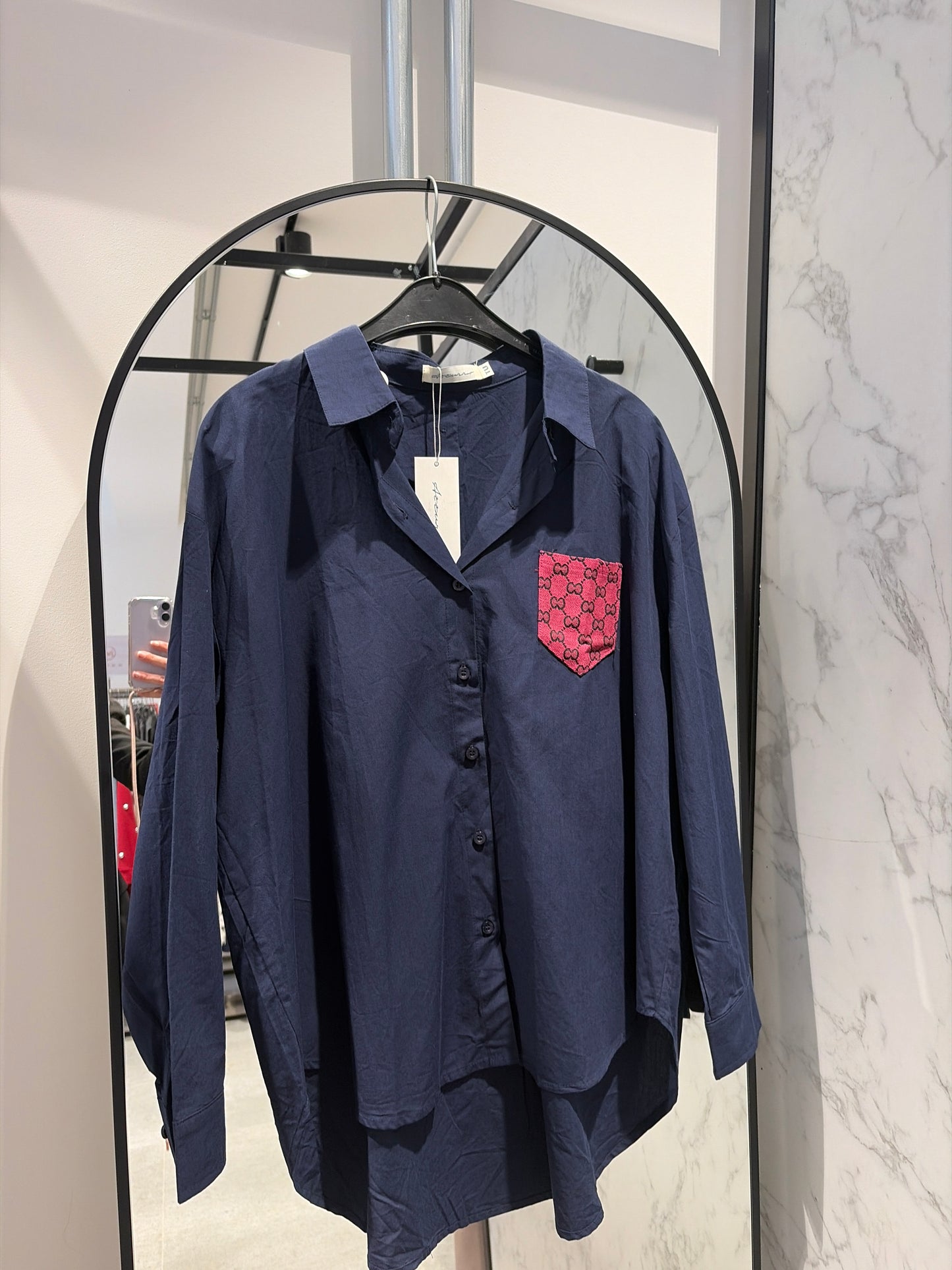 Blouse Azzurro - Donkerblauw met Monogram Borstzak
