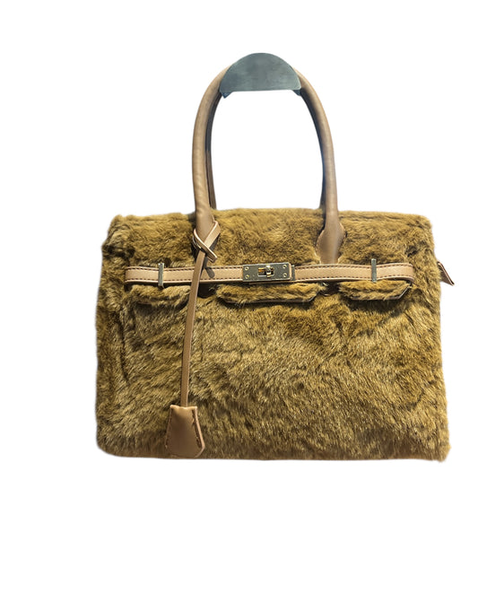 cognac furry handtas