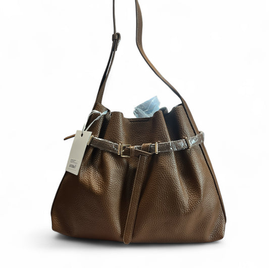 bruine PU ledere handtas met pochette