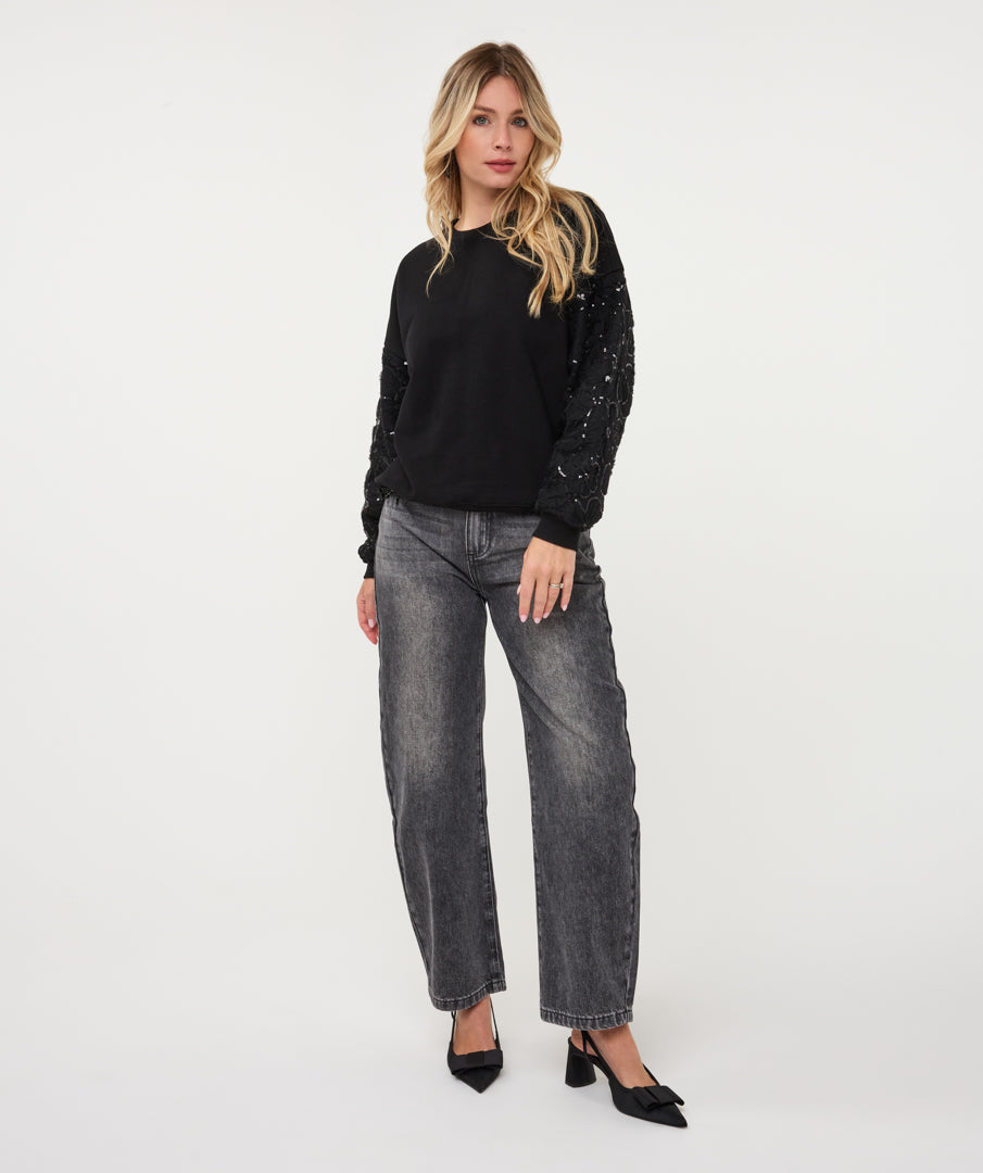 Esqualo Sweater flower mesh sleeve