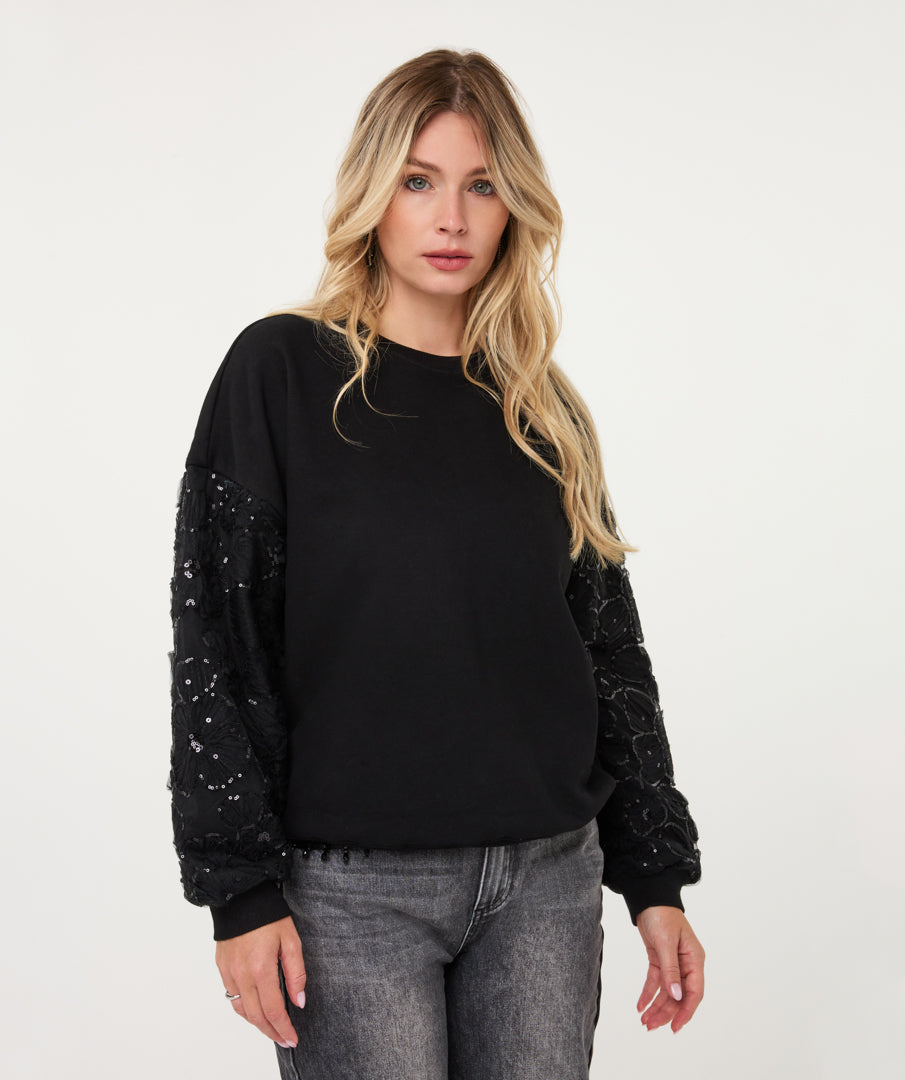 Esqualo Sweater flower mesh sleeve
