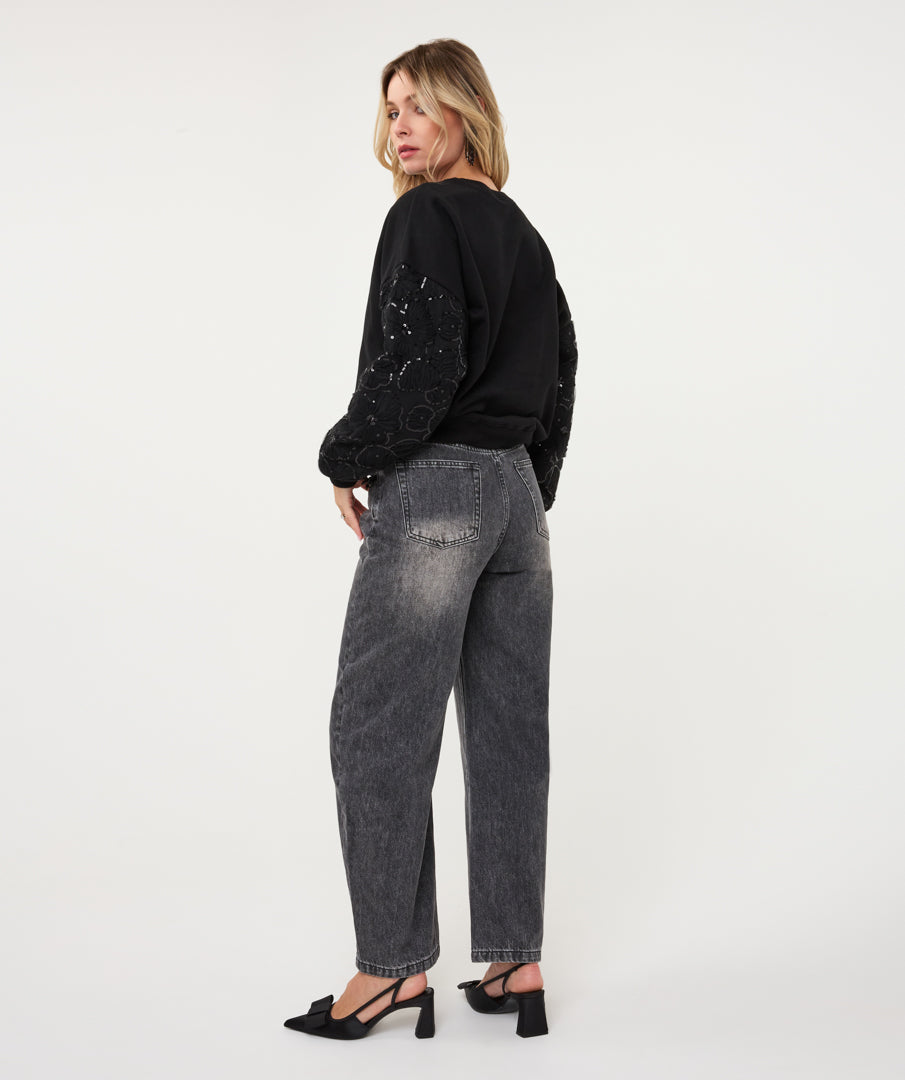 Esqualo Sweater flower mesh sleeve