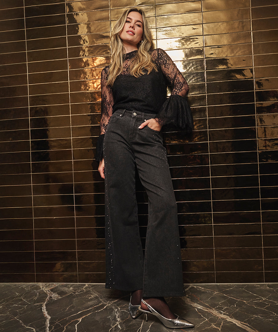 Esqualo jeans wide rhinestones