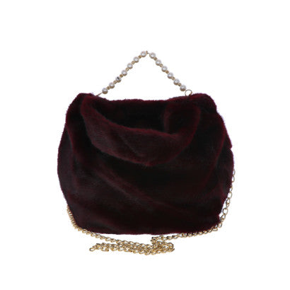 bordeaux rode furry handtas