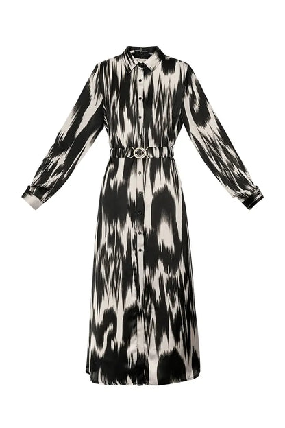 Maxi jurk veeg print - zwart/beige