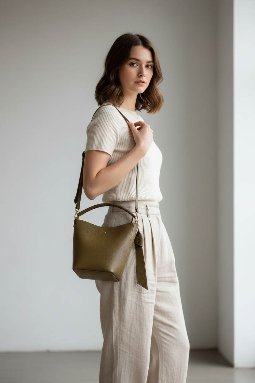 Lifestyle foto lederen handtas