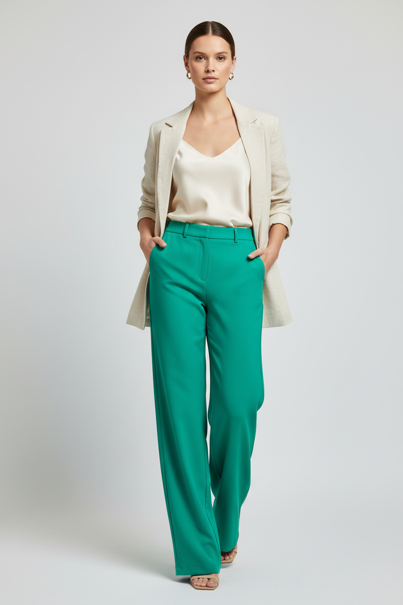 Model draagt Vila wijde geklede broek - elegante look