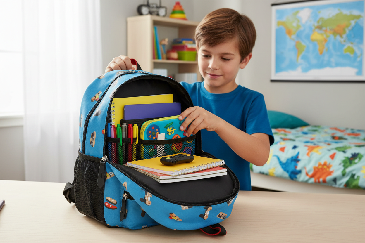 Zebra Trends boys rugzak open met vakken