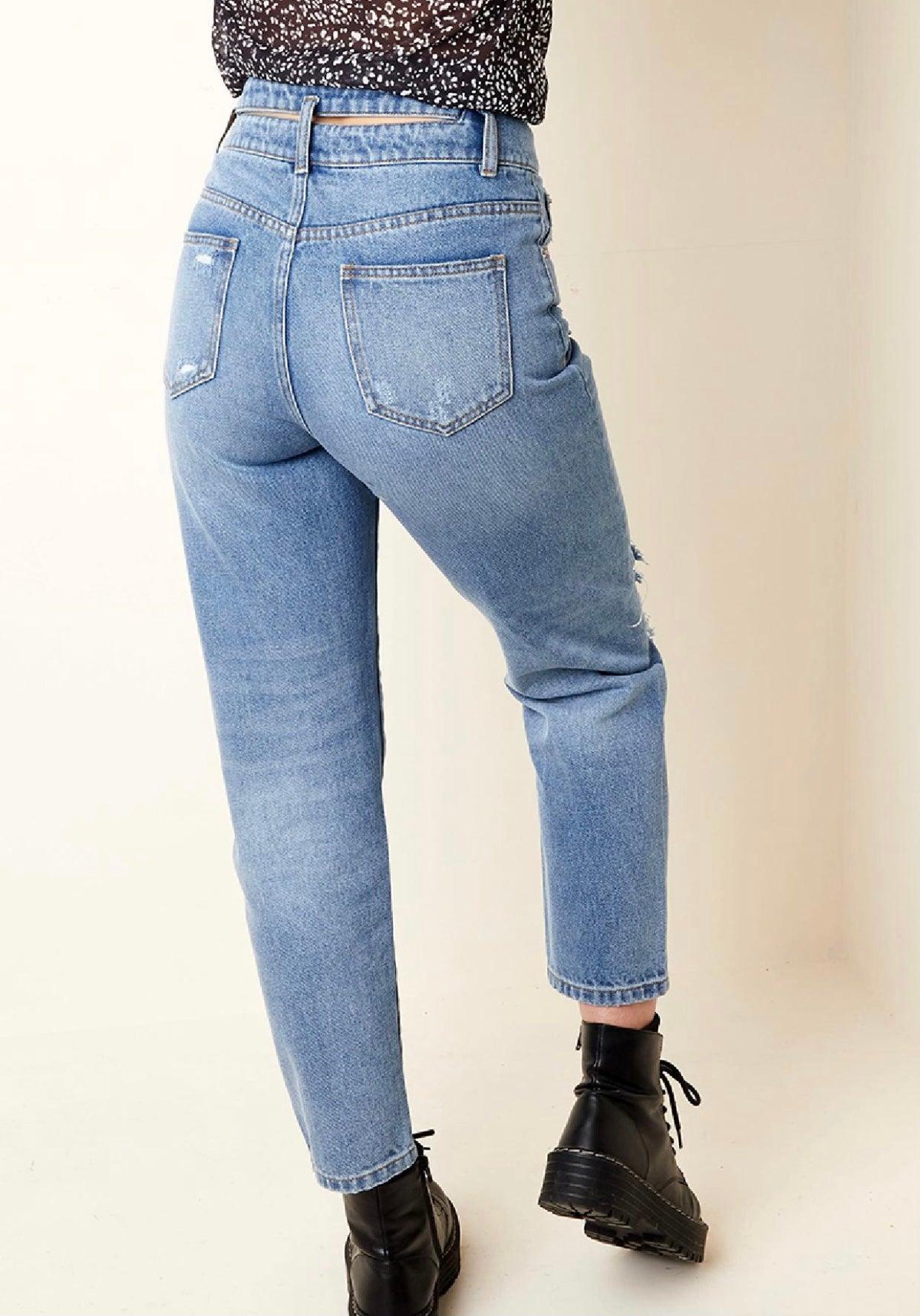 Enkellange versleten jeans met hoge taille - Amazing wardrobe