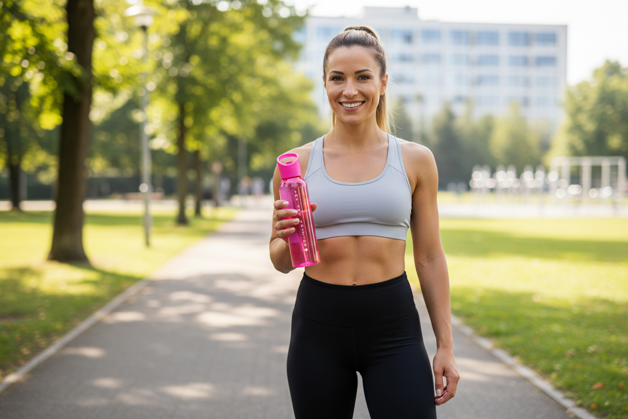 Vrouw met AW waterfles YOU ARE AMAZING roze 650ml