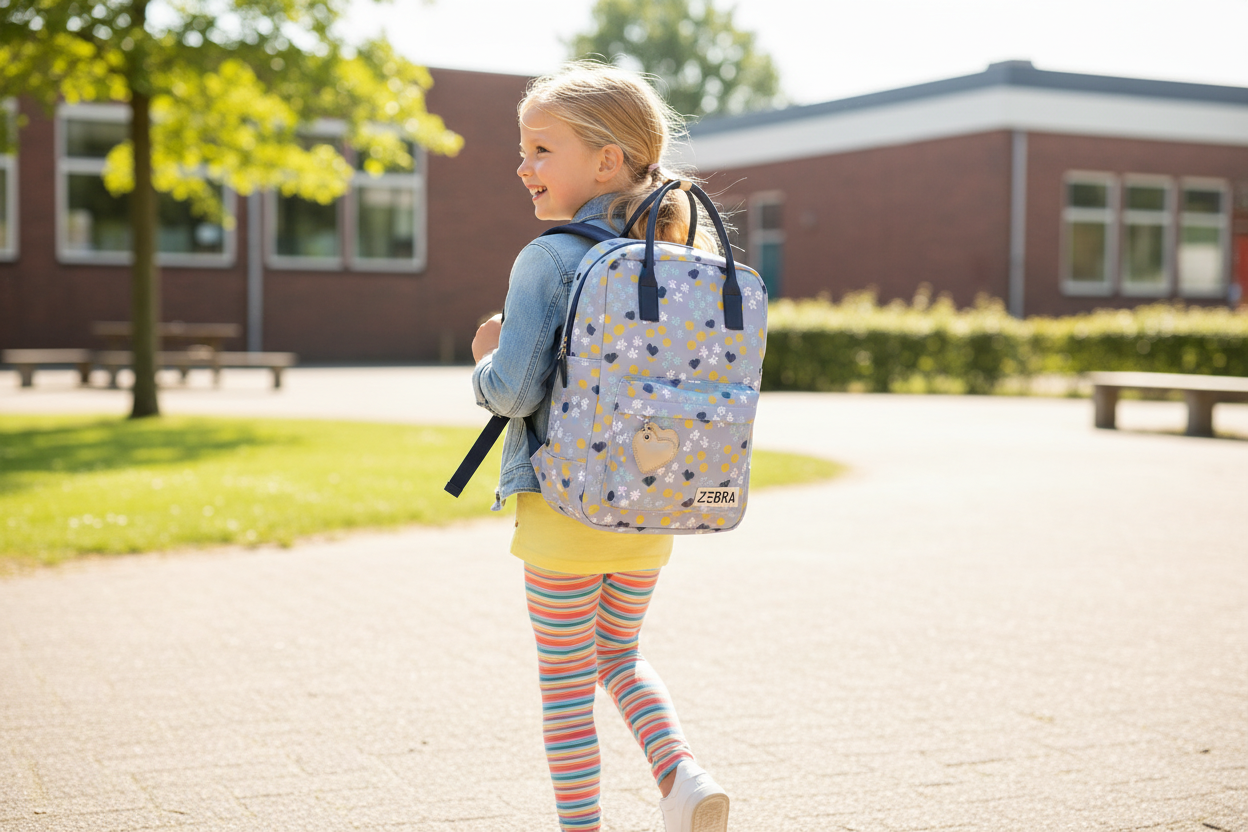 Meisje draagt Zebra Trends girls rugzak