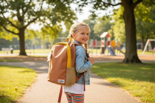 Meisje draagt Zebra girls oranje rugzak