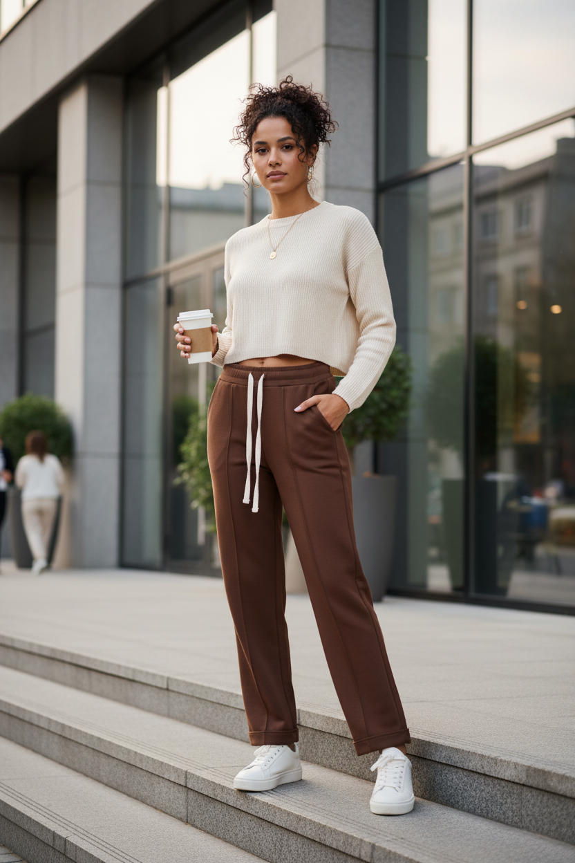 Model draagt Mooij sportieve broek - relaxte styling