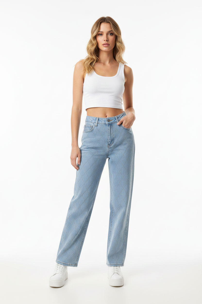 Jeans Miss Bon Glitter — Straight Leg met Strass