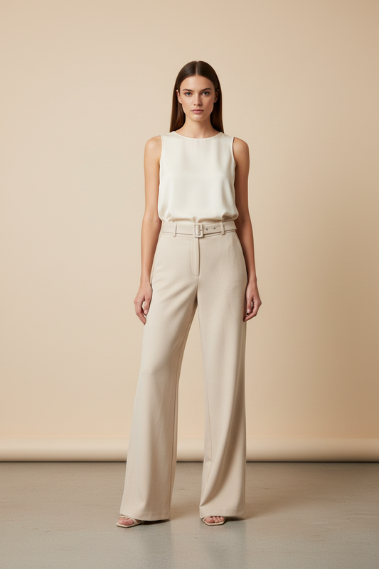 Model draagt crème wide-leg broek C&S