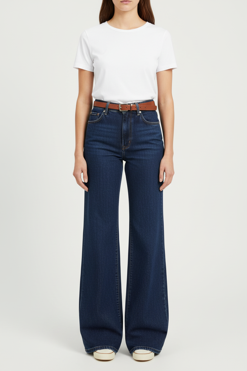 Model draagt Oraije Paris full length jeans - volledige weergave