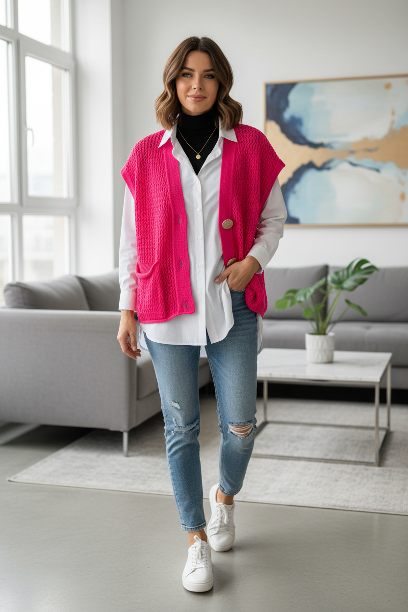 Model draagt Just Woman vestje - casual styling