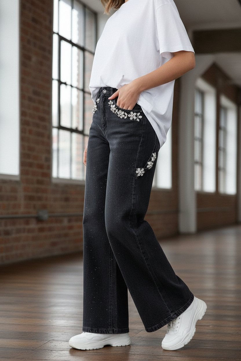 AD'ORO glitterjeans BAGGY - casual styling met relaxed fit