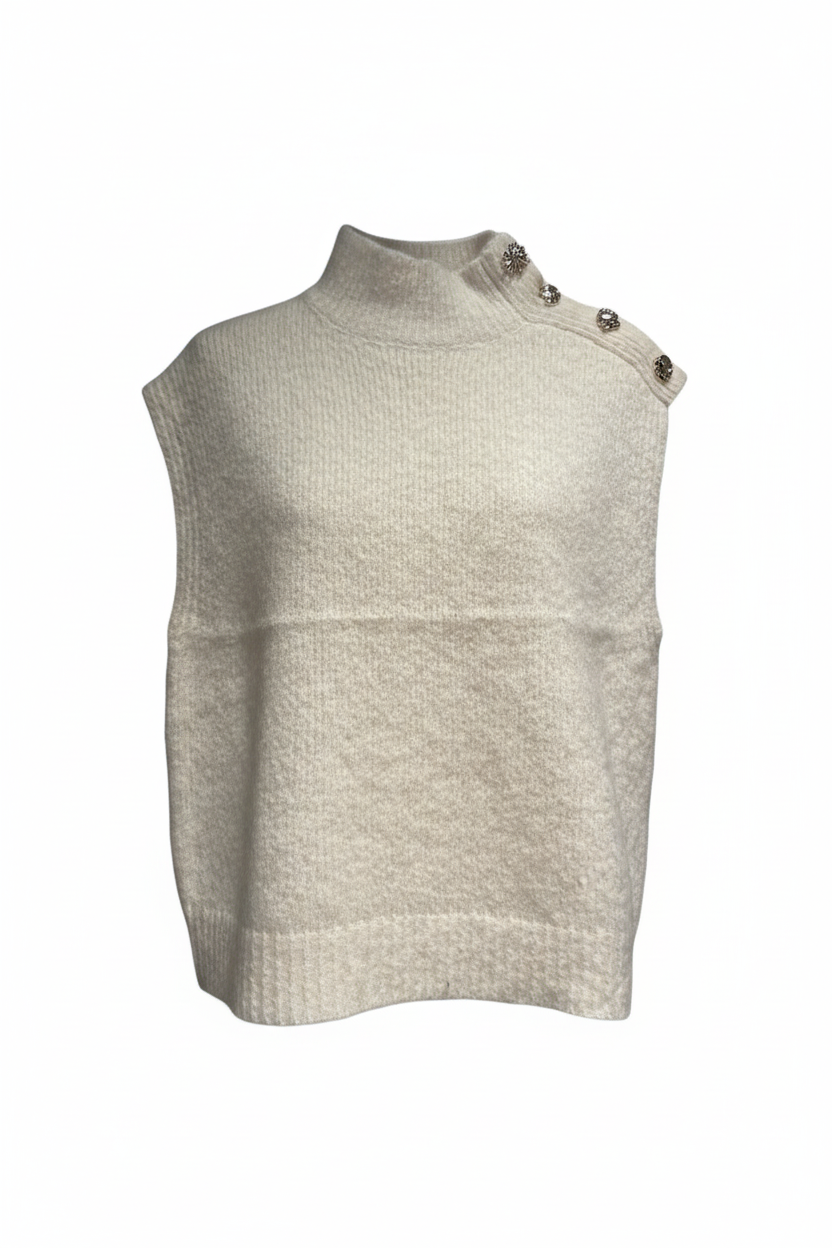 Musy Muse Paris beige debbardeur - premium wol blend detail